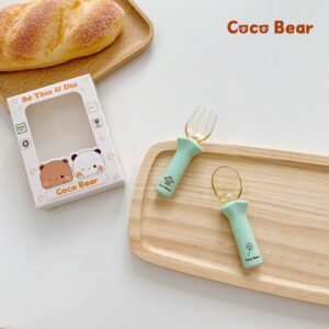 Sét thìa dĩa ăn dặm cho bé Coco Bear màu xanh
