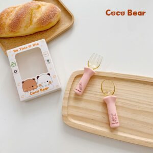 Sét thìa dĩa ăn dặm cho bé Coco Bear màu hồng