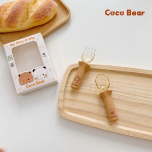 Sét thìa dĩa ăn dặm cho bé Coco Bear màu nâu đậm